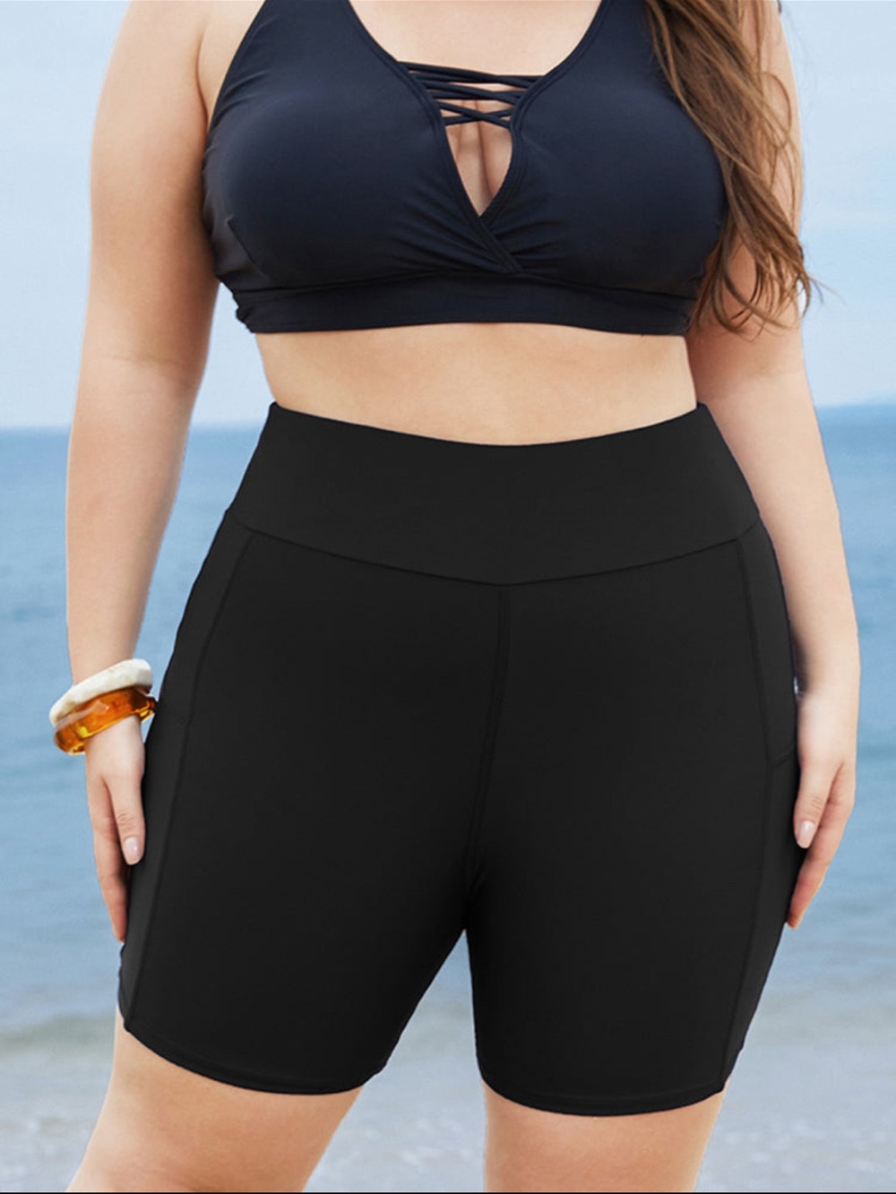 BloomChic Black Swim Shorts Solid Wide Waistband NWT Size 18-20 2X
